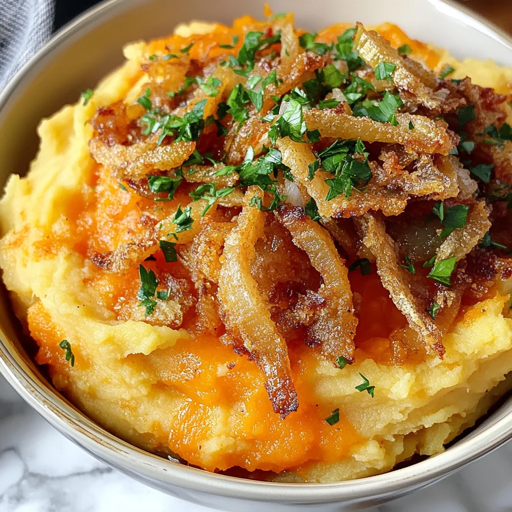 Apple Cider Sweet Potatoes with Crispy Onions