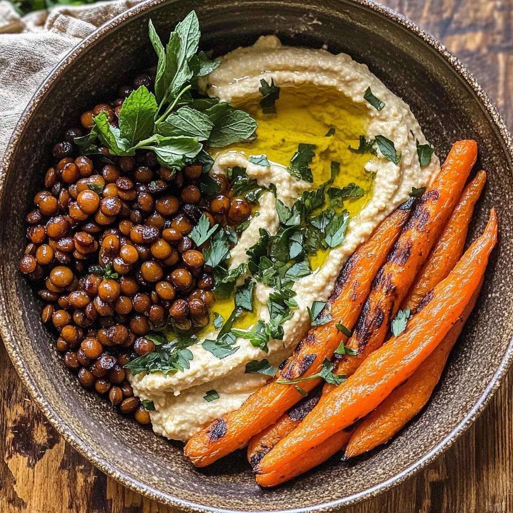 Delicious Roasted Carrot and Lentil Salad with Hummus Recipe