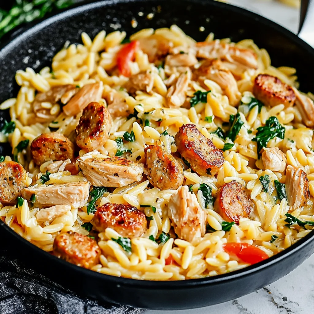 Creamy Chicken Sausage Orzo Skillet