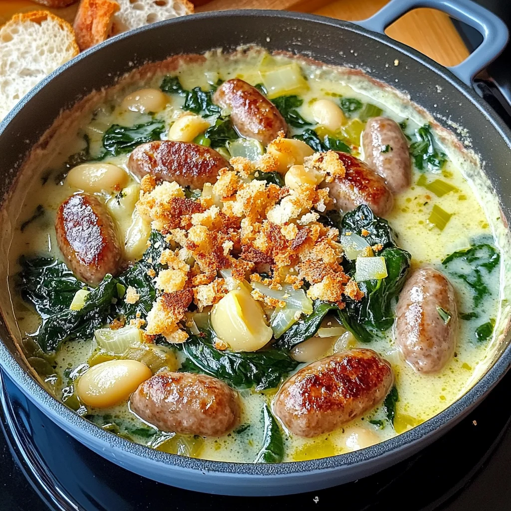 Creamy Leek and Sausage Stew with Butterbeans and Spinach