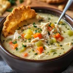 Delicious Chicken Pot Pie Soup Recipe with Cheddar Crust Dippers