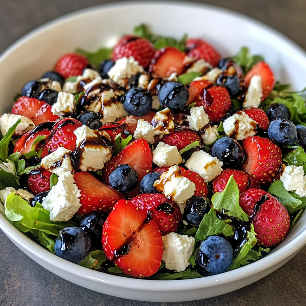 Strawberry Spring Salad with Feta, Blueberries, and Balsamic Drizzle