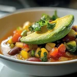 Delicious Warm Avocado & Vegetable Stew with Spinach and Beans