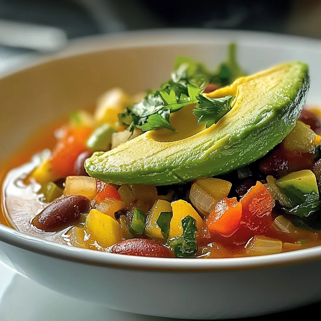 Delicious Warm Avocado & Vegetable Stew with Spinach and Beans