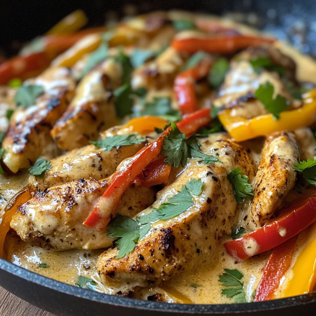 Easy Creamy Chicken Skillet Fajita Recipe with Cheesy Sauce