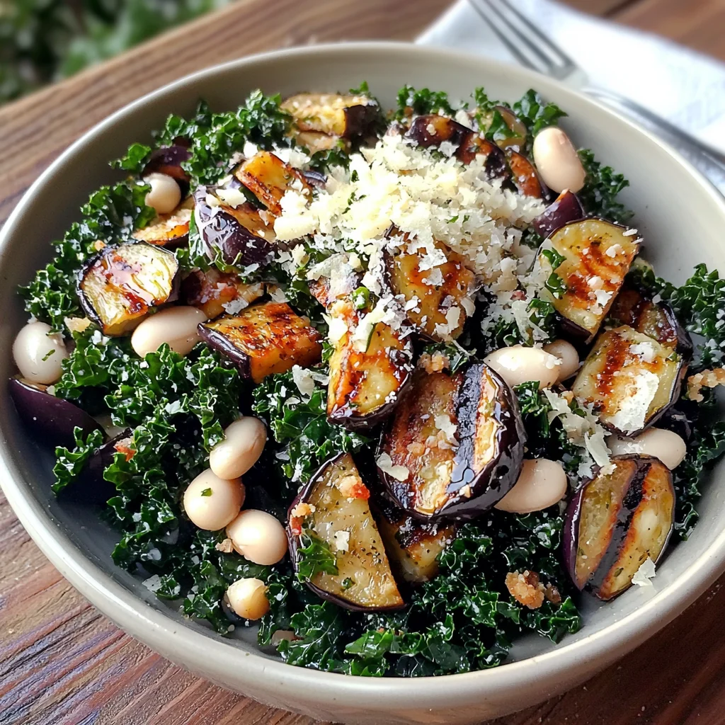 Eggplant and White Bean Kale Salad with Lemon Tahini Dressing