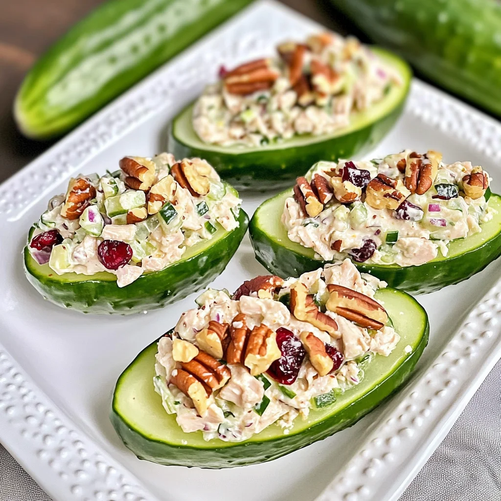 Low-Carb Cranberry Pecan Chicken Salad Stuffed Cucumbers