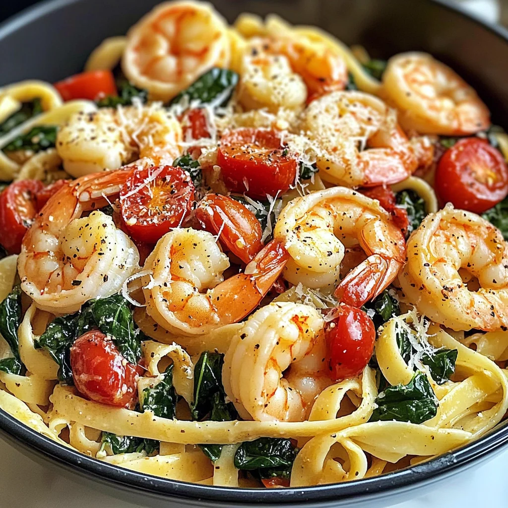 Tomato Spinach Shrimp Pasta