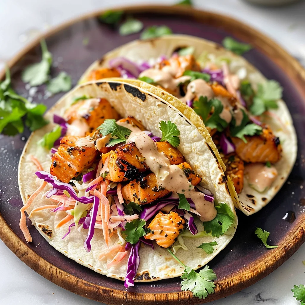 Air Fryer Salmon Tacos with Slaw