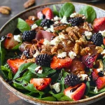 Berry Spinach Salad with Pecans, Feta, and Balsamic Glaze