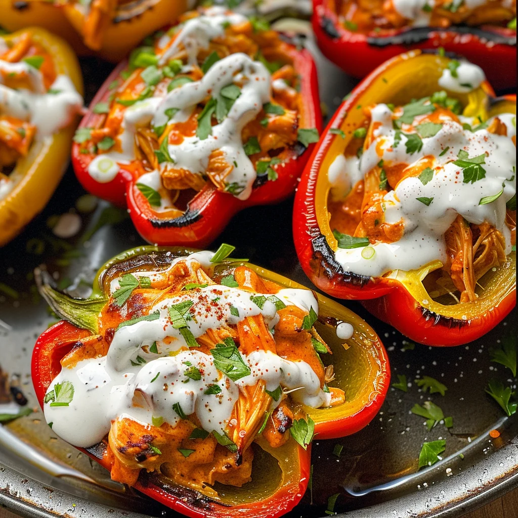 Buffalo Chicken Stuffed Peppers - Dairy Free & Low Carb