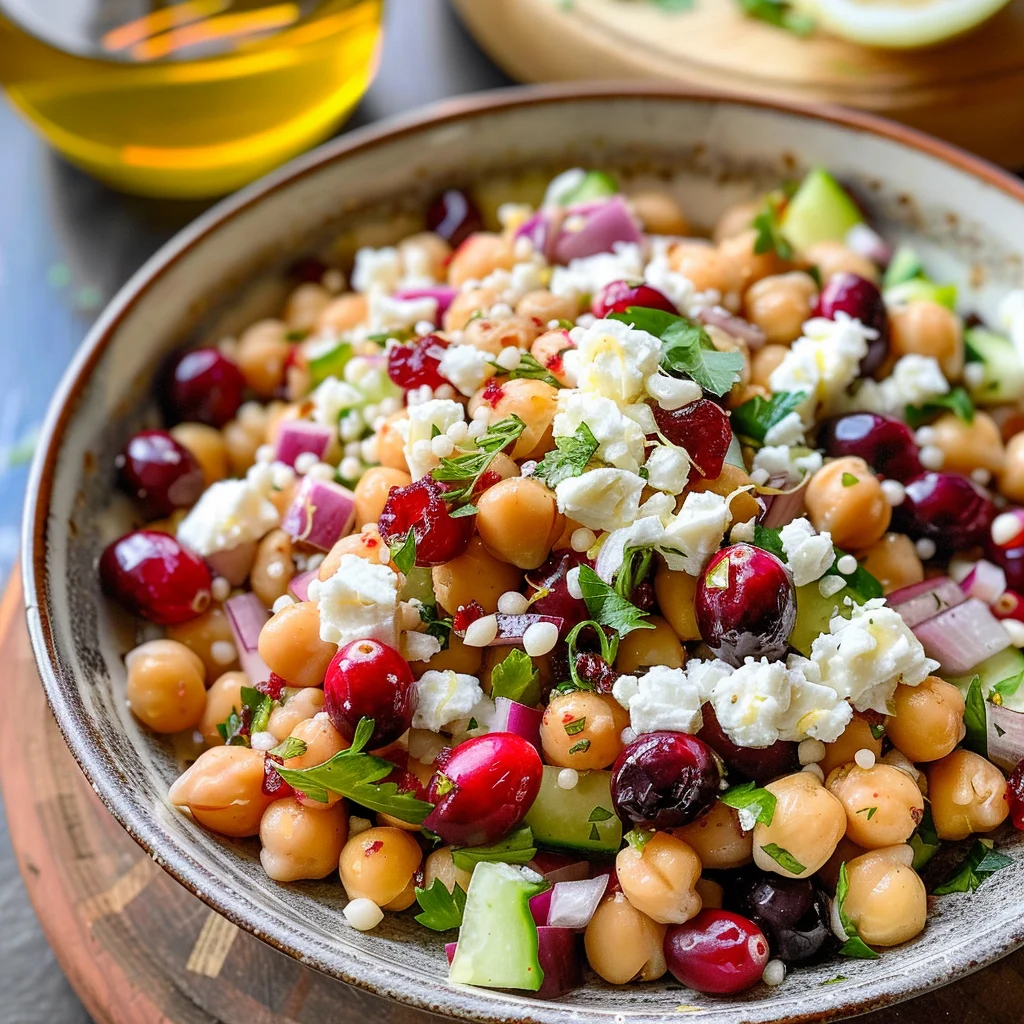 Feta & Cranberry Chickpeas with Lemon Vinaigrette – The Best 10-Minute Zesty Salad