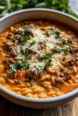 Ground Beef Orzo with Tomato Cream Sauce and Fresh Basil