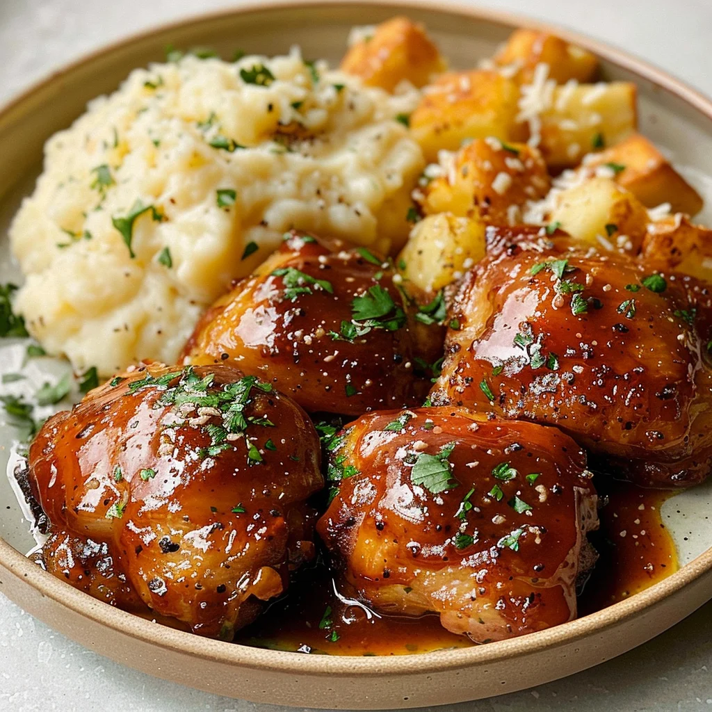 Honey Bbq Chicken & Creamy Garlic Parmesan Potatoes