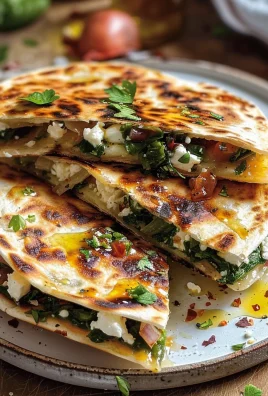 Mediterranean Quesadillas with Spinach, Feta, Mozzarella, and Red Onion