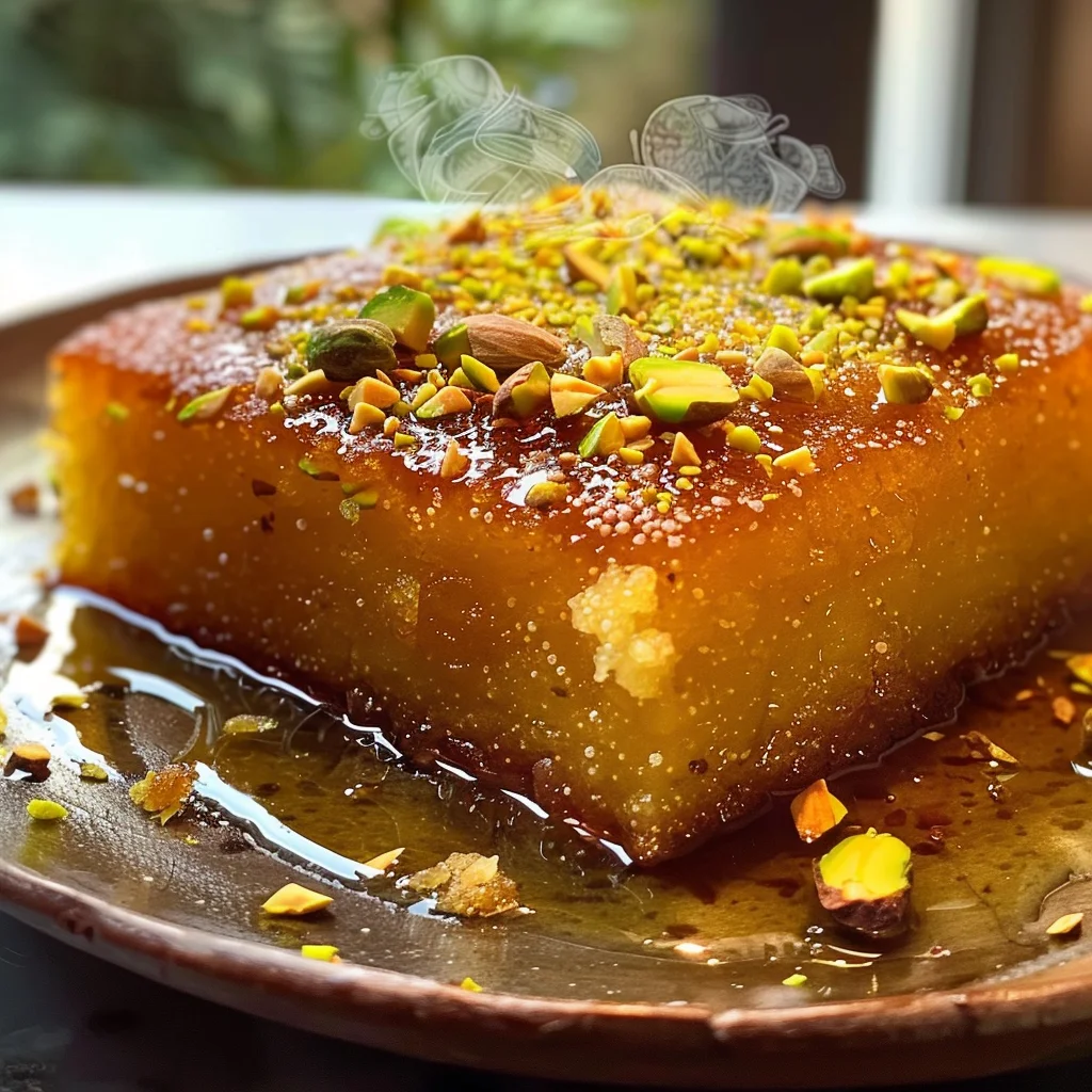 Saffron Pistachio Basbousa Recipe: A Middle Eastern Delight