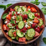 Watermelon Cucumber Salad with Strawberries and Feta