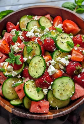 Watermelon Cucumber Salad with Strawberries and Feta