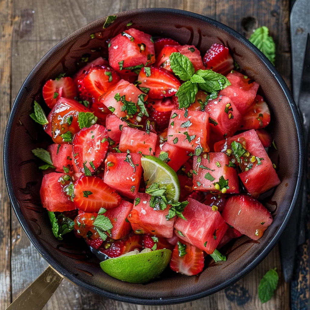 Watermelon Salad With Strawberries & Honey Lime Dressing image 2