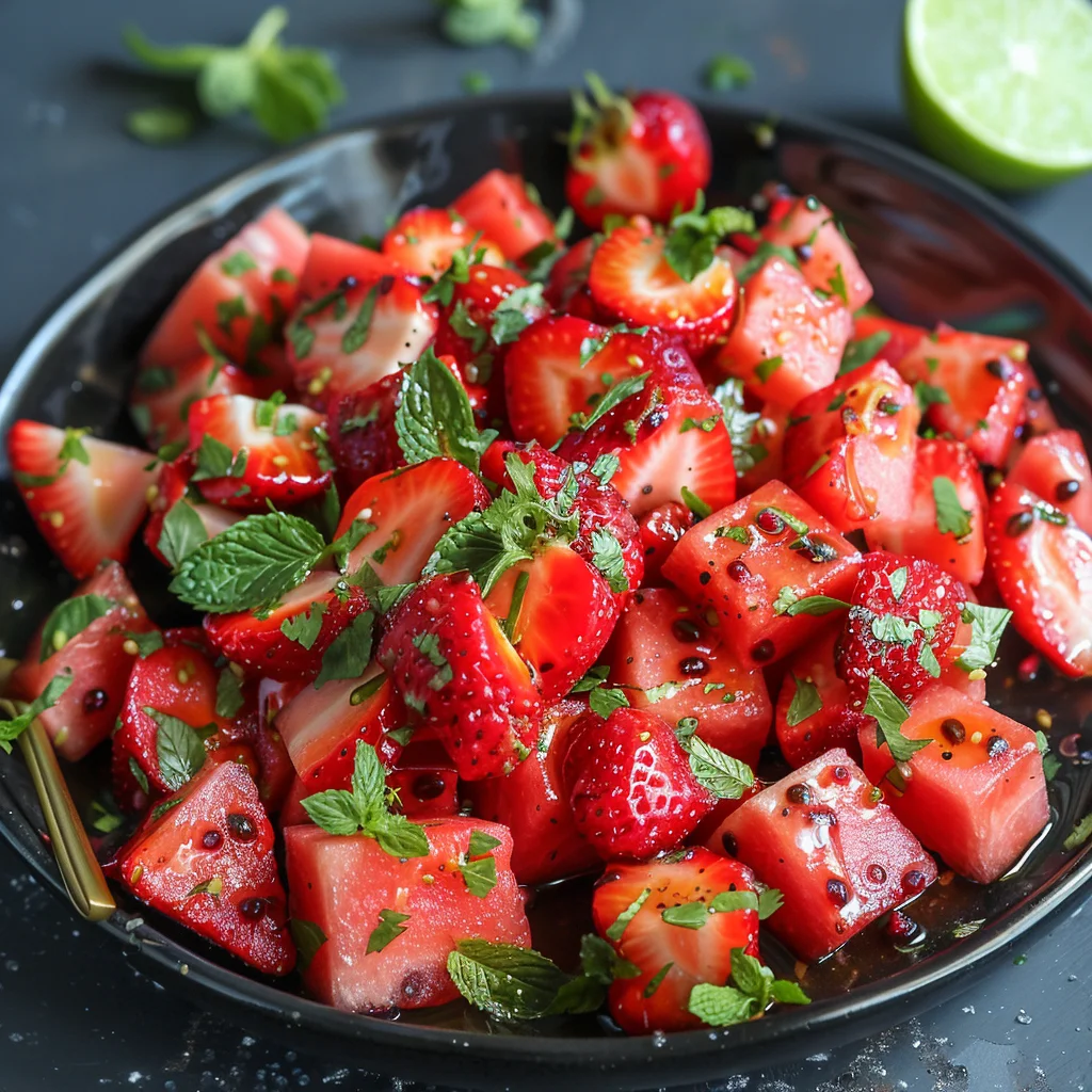 Watermelon Salad With Strawberries & Honey Lime Dressing image 3