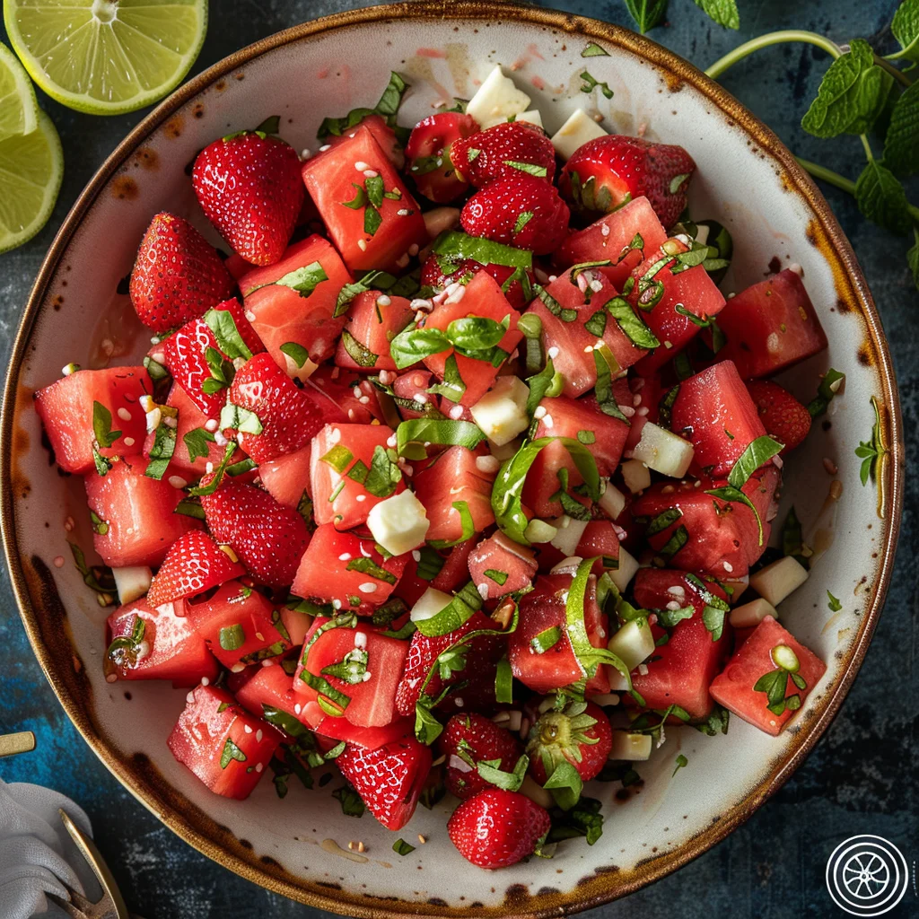 Watermelon Salad With Strawberries & Honey Lime Dressing image 4