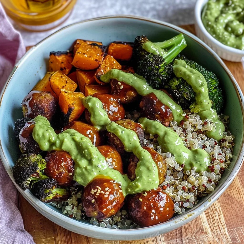 Barbecue Meatball Bowls with Avocado Goddess Sauce
