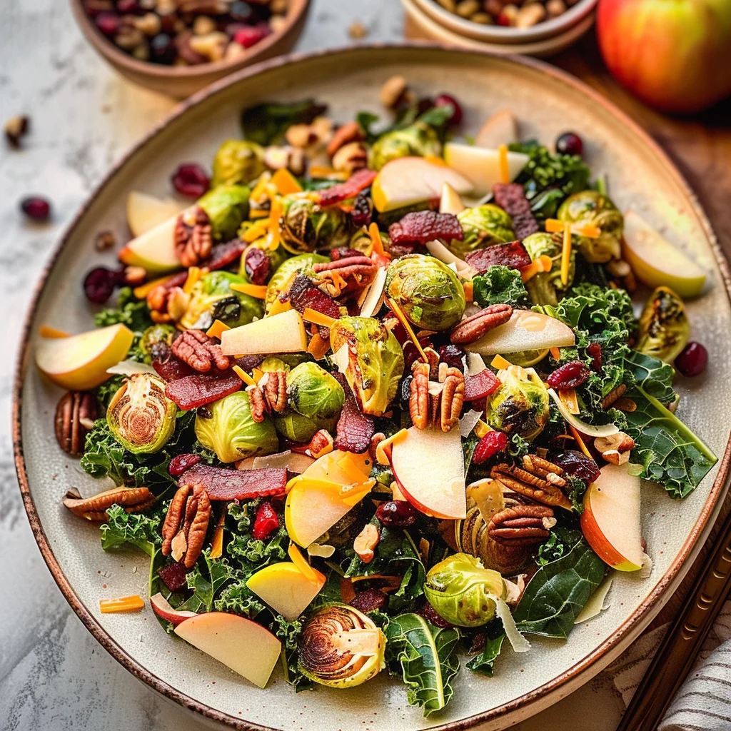 Brussels Sprout, Kale + Apple Salad with Sharp Cheddar + Bacon