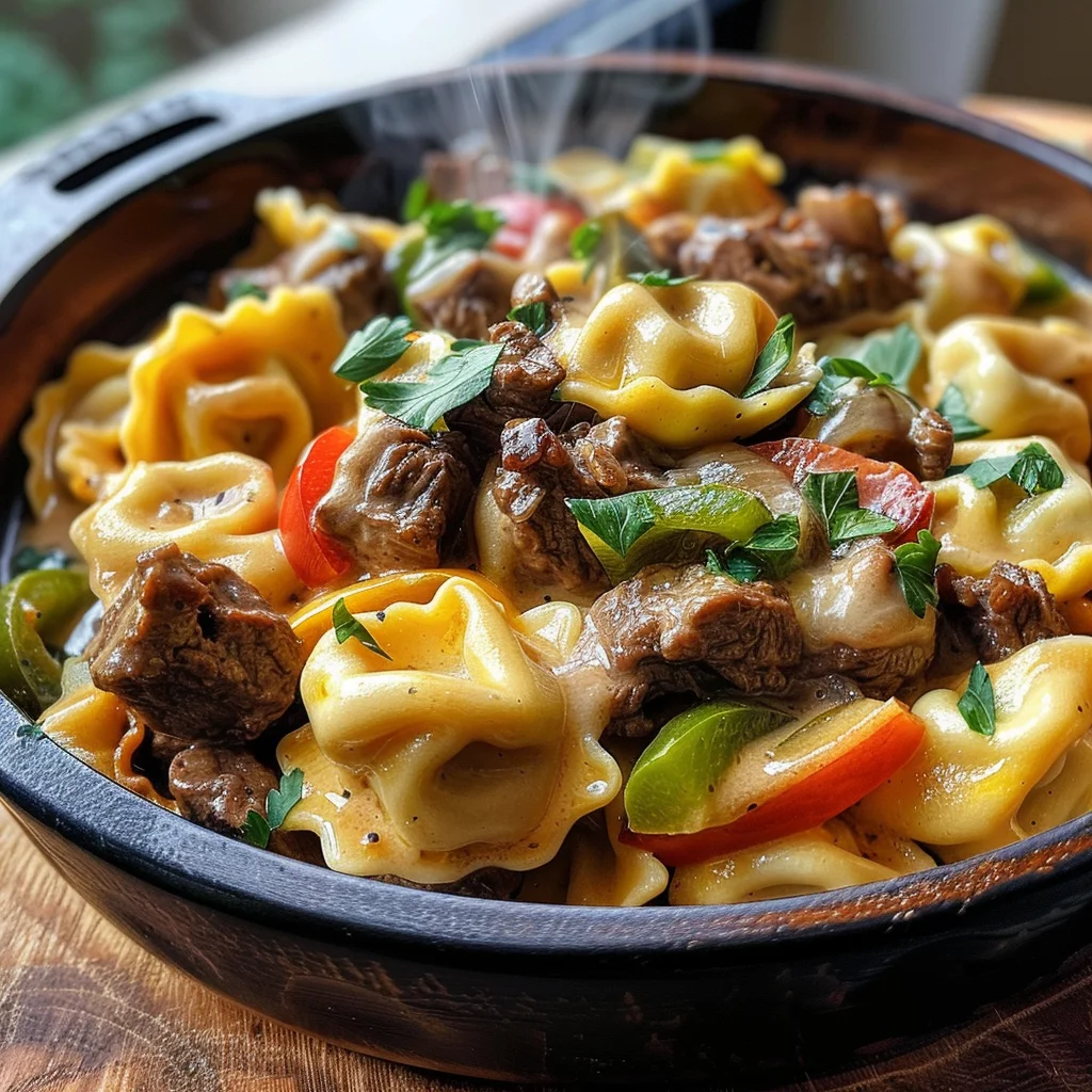 Cheesesteak Tortellini in Rich Provolone Sauce