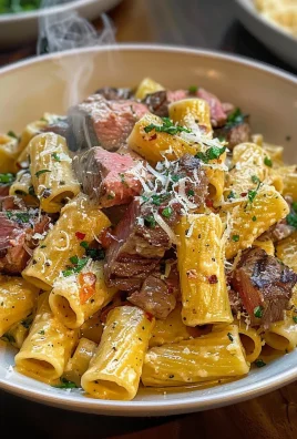 Garlic Butter Steak Tips with Cheesy Rigatoni