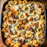 Golden Cheese Steak Tortellini Casserole