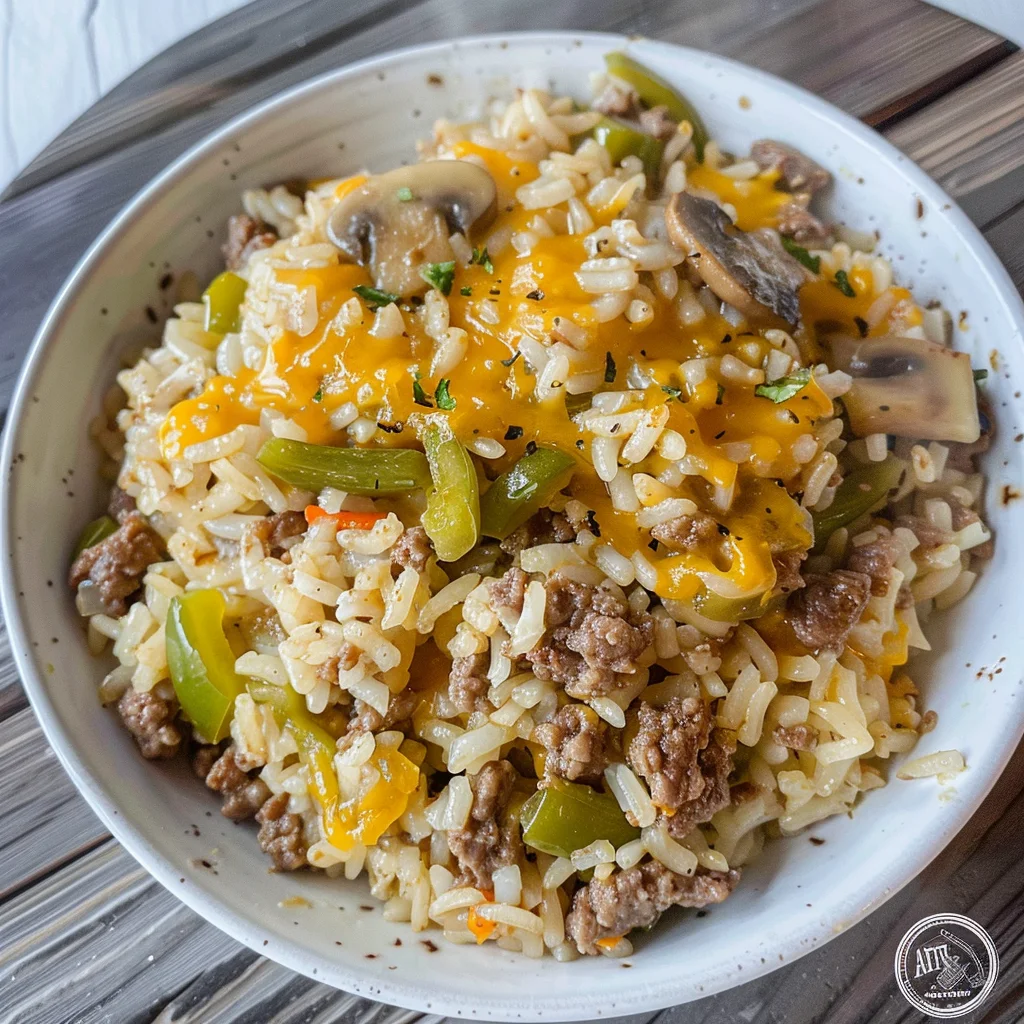 Instant Pot Philly Cheese Steak Ground Beef and Rice