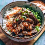 Korean BBQ Steak Rice Bowls with Spicy Cream Sauce