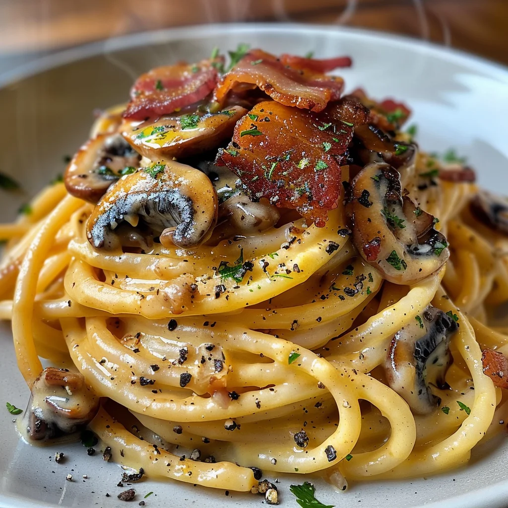 Pumpkin & Mushroom Spaghetti with Crispy Bacon