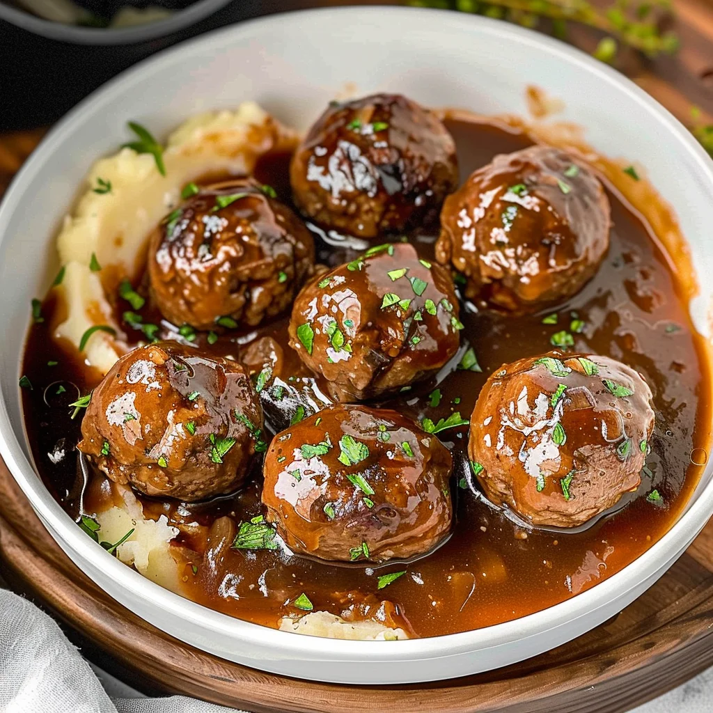 Slow Cooker Salisbury Steak Meatballs (Frozen Meatballs)