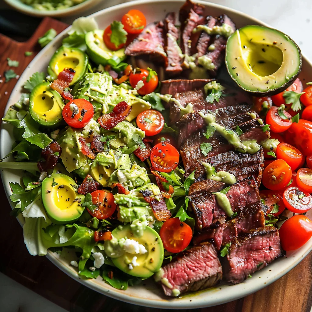 Steak Cobb Salad with Creamy Avocado Dressing {Whole30, Keto}