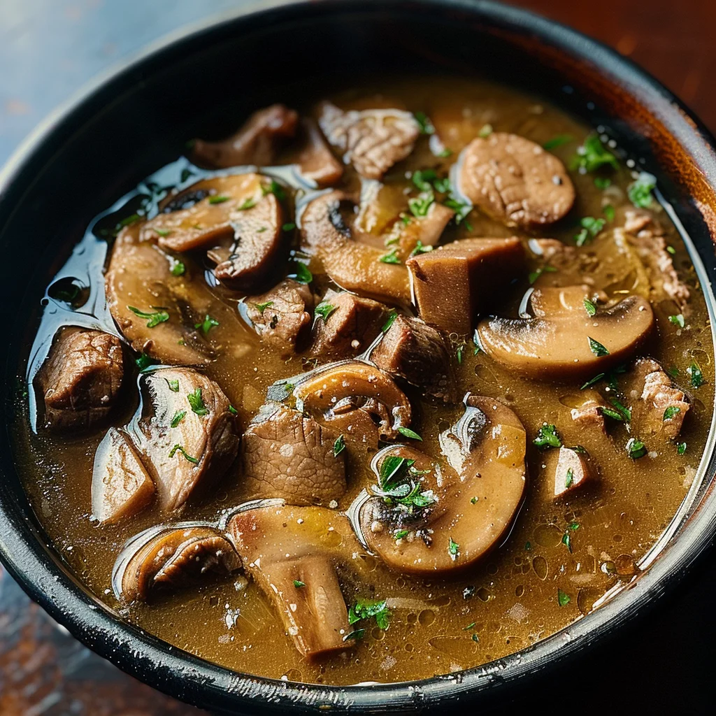 Steak and Ale Soup with Mushrooms
