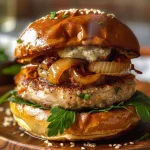 Turkey Burgers with Caramelized Onions and Aioli