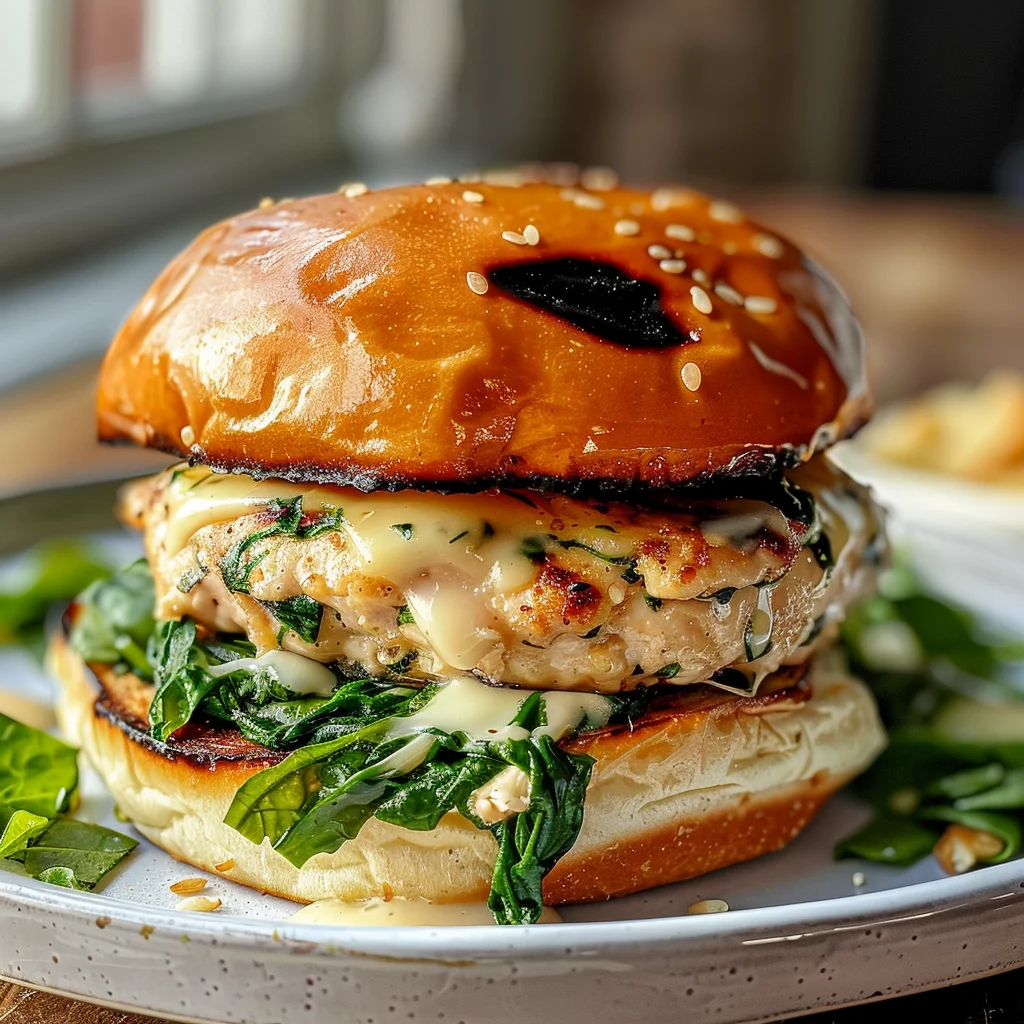 White Cheddar and Spinach Chicken Burgers