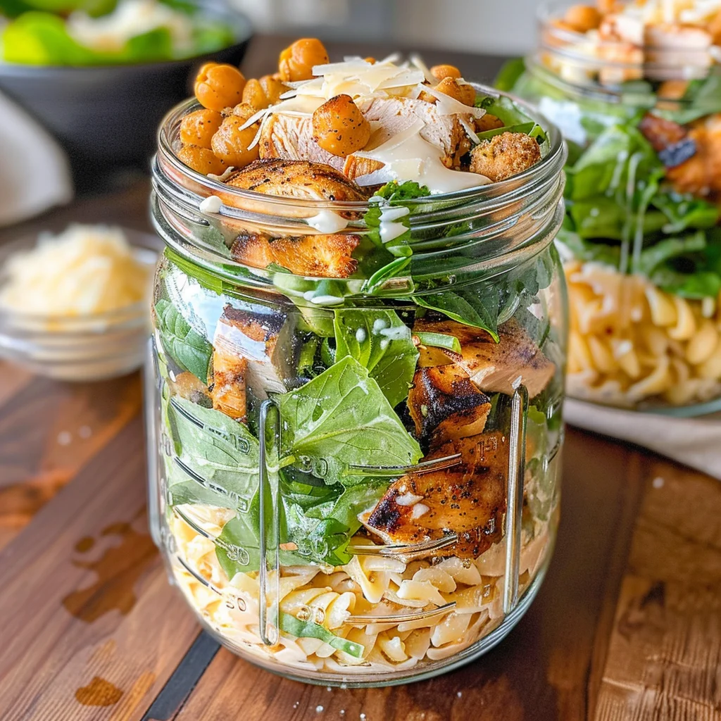 Grilled Chicken Caesar Pasta Salad Jars