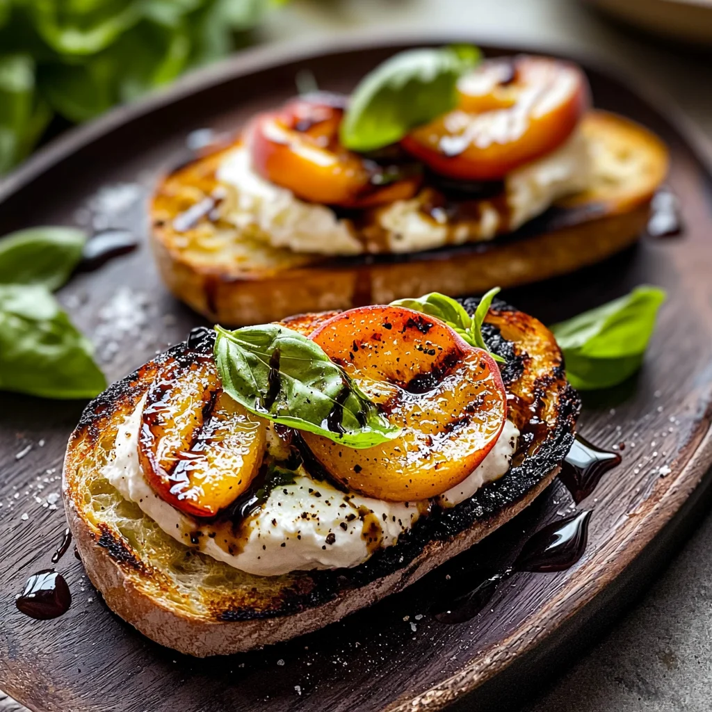 Grilled Peach and Burrata Crostini