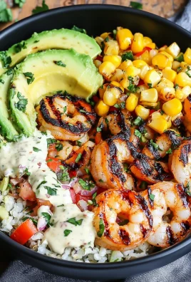 Grilled Shrimp Bowl with Avocado, Corn Salsa & Creamy Garlic Sauce