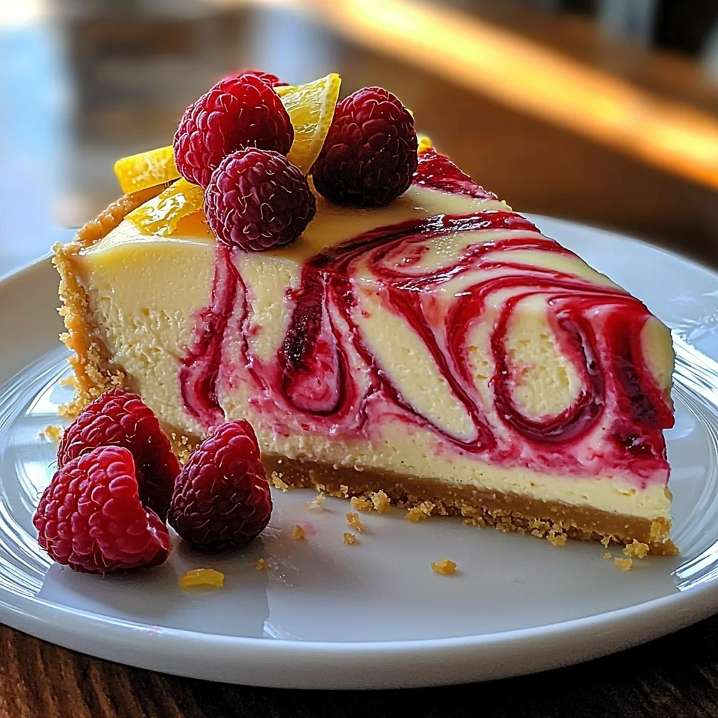 Luscious Lemon Raspberry Swirl Cheesecake